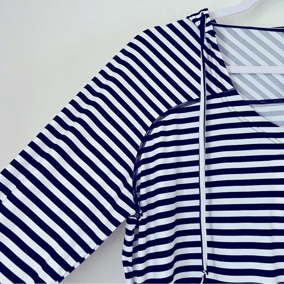 Coolibar Seacoast Swim Cover-Up Hooded Dress Black & White Stripe Beachy Coastal - Picture 7 of 16